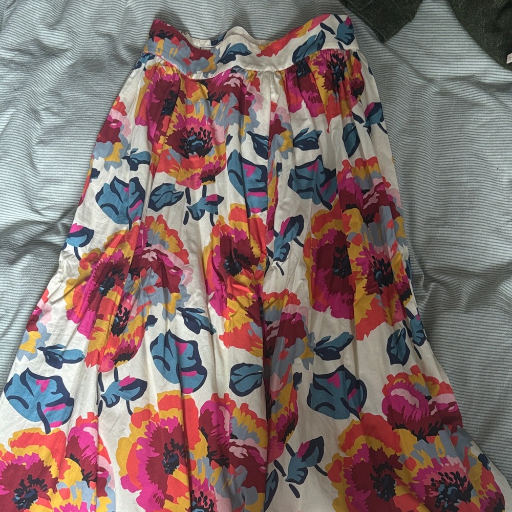 Bright Floral Maxi Skirt in White with Pink & Blue Blooms